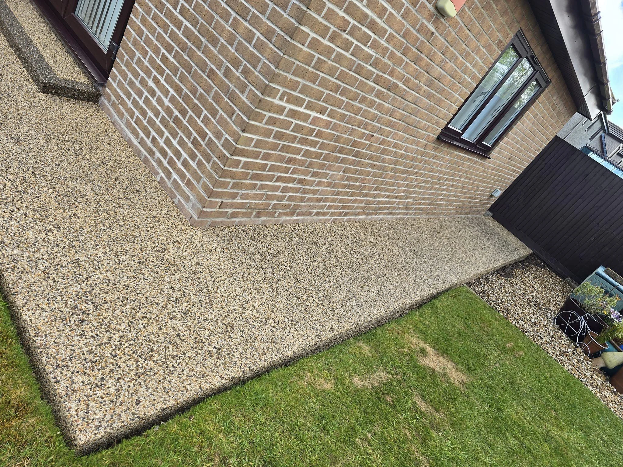 Resin bound patio at a brick bungalow