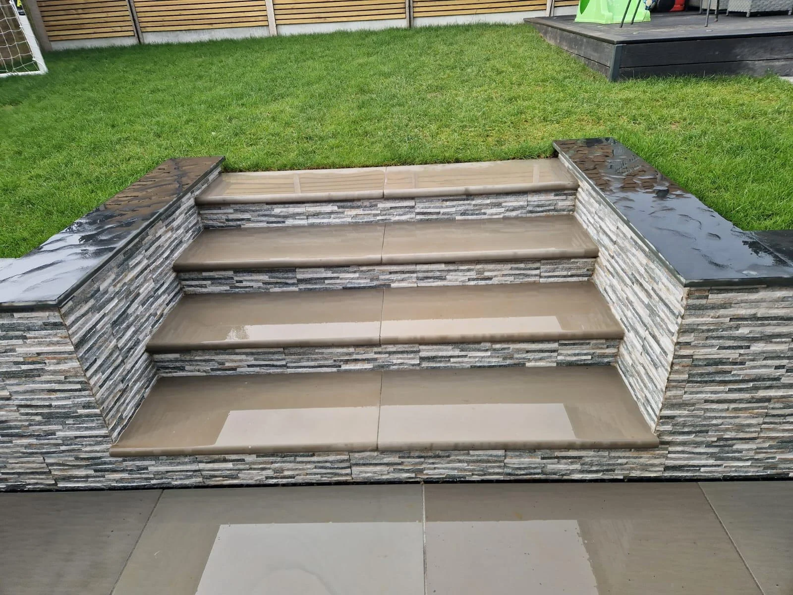 Garden steps with slate clad risers